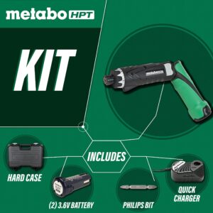 Metabo HPT 3.6V Cordless Screwdriver Kit | 2 Lithium-Ion Batteries | LED Light | 21 Clutch Settings | Lifetime Tool Warranty | DB3DL2