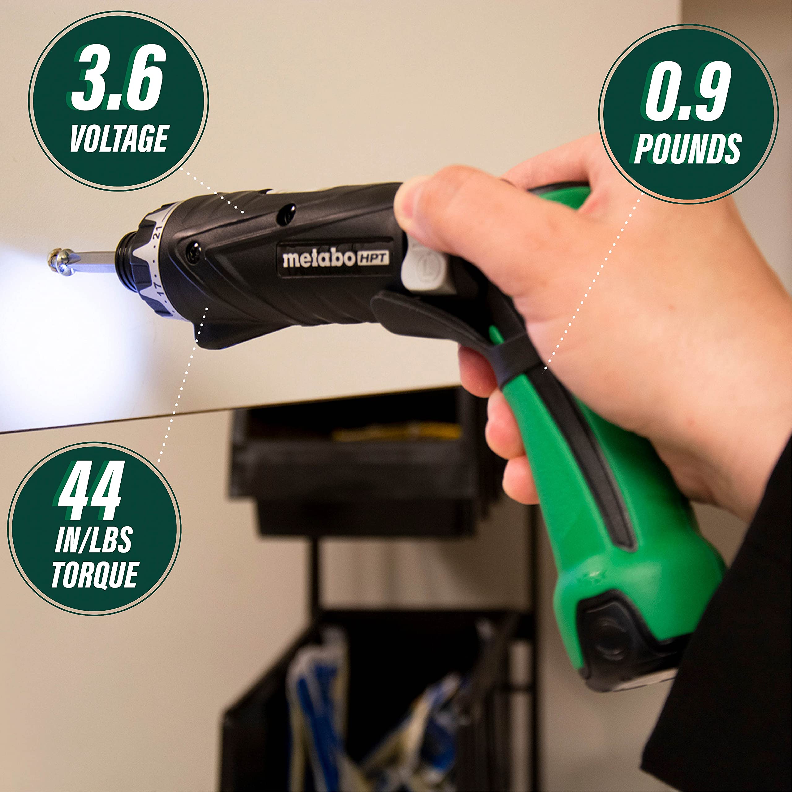 Metabo HPT 3.6V Cordless Screwdriver Kit | 2 Lithium-Ion Batteries | LED Light | 21 Clutch Settings | Lifetime Tool Warranty | DB3DL2