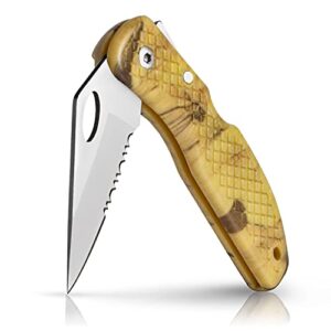 maxam falcon vii lockback camo 7 (open) inch pocket knife - stainless steel serrated blade, textured no-slip handle, carry clip