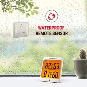 ThermoPro TP63B Indoor Outdoor Thermometer Wireless Hygrometer, 500FT Inside Outside Thermometer, Remote Temperature Monitor with Cold-Resistant Sensor, Outdoor Thermometers for Patio Home Greenhouse