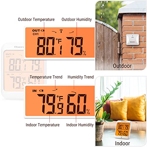 ThermoPro TP63B Indoor Outdoor Thermometer Wireless Hygrometer, 500FT Inside Outside Thermometer, Remote Temperature Monitor with Cold-Resistant Sensor, Outdoor Thermometers for Patio Home Greenhouse