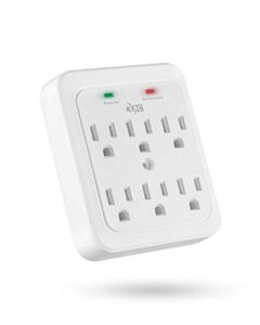kmc wall surge protector, 980 joule, 6-outle wall plug adapter power strip, white