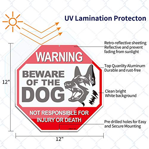 Anley Beware of The Dog Aluminum Warning Sign, No Responsible For Injury Or Death Warning Dog Sign - UV Protected and Weatherproof - 12" x 12"
