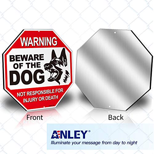 Anley Beware of The Dog Aluminum Warning Sign, No Responsible For Injury Or Death Warning Dog Sign - UV Protected and Weatherproof - 12" x 12"