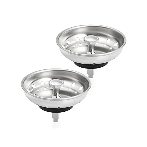 Kuyang 2 Pack Kitchen Sink Strainer, Replacement for Standard Kitchen Sink Drain Strainer (3.25 Inch), Chrome Plated Stainless Steel Basket Body with Rubber Stopper …