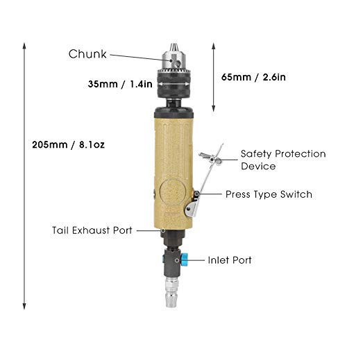 3/8 Straight Pneumatic Drill 22000rpm Air Power Drill High Speed Pneumatic Drilling Engraving Polishing Tool with Adjustable Inlet Valve Wrench Chunk Key Inlet Port