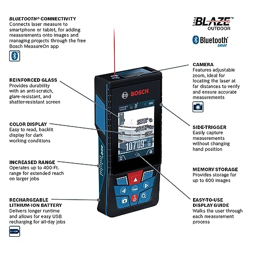 Bosch GLM400C Blaze Outdoor 400ft Bluetooth Connected Laser Measure with Camera and AA Batteries