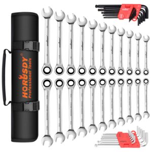 horusdy ratcheting wrench set | 48-piece | cr-v steel | 72 teeth ratchet wrench 6-18mm & sae 1/4-3/4" | with roll up pouch and allen wrench