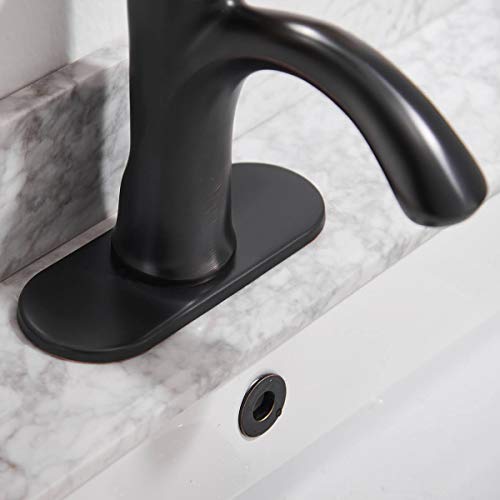 Homevacious Bathroom Sink Faucet Single Handle Oil Rubbed Bronze Bath Stream Lavatory Vanity One Hole Lever Basin Mixer Tap Deck Mount Low-Arc Long Spout Commercial Supply Hose Lead-Free