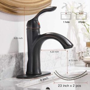 Homevacious Bathroom Sink Faucet Single Handle Oil Rubbed Bronze Bath Stream Lavatory Vanity One Hole Lever Basin Mixer Tap Deck Mount Low-Arc Long Spout Commercial Supply Hose Lead-Free