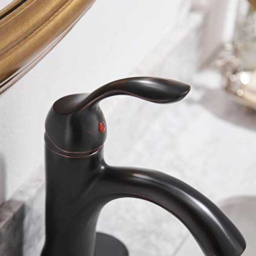 Homevacious Bathroom Sink Faucet Single Handle Oil Rubbed Bronze Bath Stream Lavatory Vanity One Hole Lever Basin Mixer Tap Deck Mount Low-Arc Long Spout Commercial Supply Hose Lead-Free