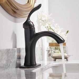 Homevacious Bathroom Sink Faucet Single Handle Oil Rubbed Bronze Bath Stream Lavatory Vanity One Hole Lever Basin Mixer Tap Deck Mount Low-Arc Long Spout Commercial Supply Hose Lead-Free