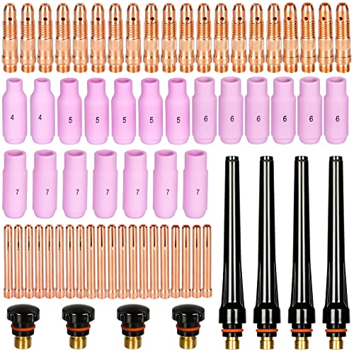 Alffun 68pcs TIG Torch Consumables Accessories KIT for TIG Welding Torch PTA DB SR WP 17 18 26 Back Cap/Collet Body/Alumina Nozzle