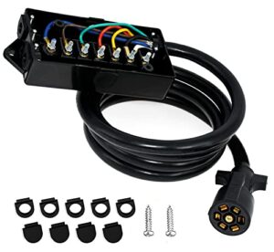 miady heavy duty 7 way plug inline trailer cord with 7 gang junction box - 8 feet, trailer plug with weatherproof junction box