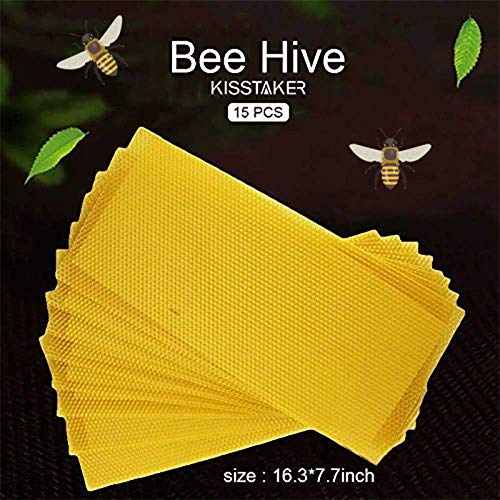 KISSTAKER 15PCS Bee Honey Sheets Beehive Wax Foundation Beekeeping Equipment Bee Comb Honey Frame