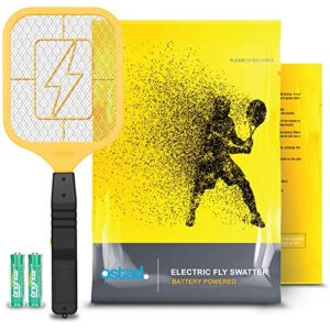 ostad electric fly swatter racket – bug zapper racquet – handheld bug, insects, fly & mosquito zapper racket killer for indoor and outdoor – aa batteries included