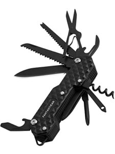fantasticar 15 in 1 multi-tool, edc folding pocket knife with premium gift box for camping, fishing, hunting, survival, outdoor (black)