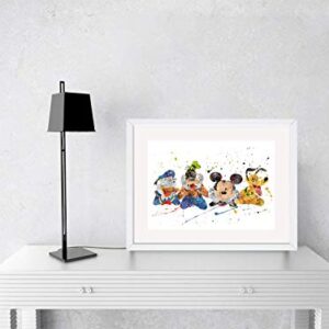 Mickey, Donald, Goofy, and Pluto Prints, Mickey Mouse Clubhouse Disney Watercolor, Nursery Wall Poster, Holiday Gift, Kids and Children Artworks, Digital Illustration Art