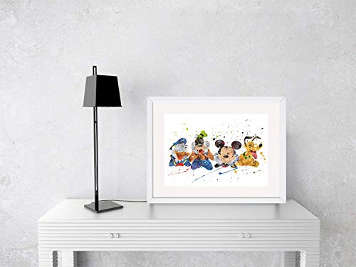 Mickey, Donald, Goofy, and Pluto Prints, Mickey Mouse Clubhouse Disney Watercolor, Nursery Wall Poster, Holiday Gift, Kids and Children Artworks, Digital Illustration Art