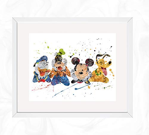 Mickey, Donald, Goofy, and Pluto Prints, Mickey Mouse Clubhouse Disney Watercolor, Nursery Wall Poster, Holiday Gift, Kids and Children Artworks, Digital Illustration Art