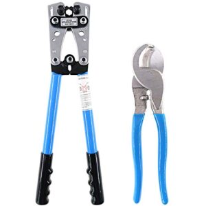 glarks 2pcs wire crimper terminal crimping tool cable lug crimper cu/al terminal ratchet electrician plier with cable cutter for 10, 8, 6, 4, 2, 1/0 awg wire cable cutting and crimping