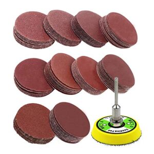 axpower 100pcs 2 inch sanding discs pad kit for drill grinder rotary tools with backer plate 1/8" shank includes 60-2000 grit sandpapers