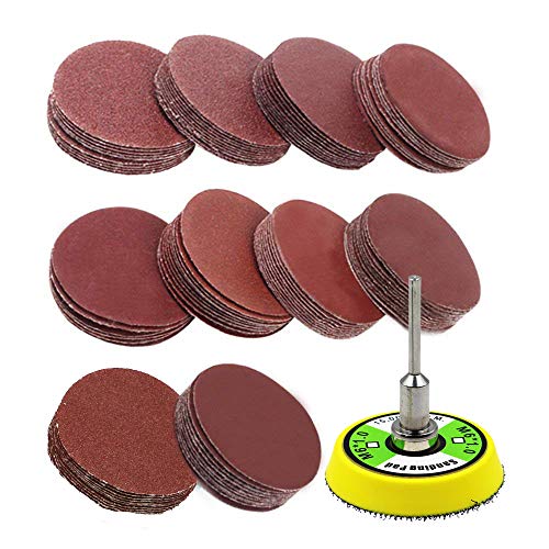 AxPower 100pcs 2 inch Sanding Discs Pad Kit for Drill Grinder Rotary Tools with Backer Plate 1/8" Shank Includes 60-2000 Grit Sandpapers