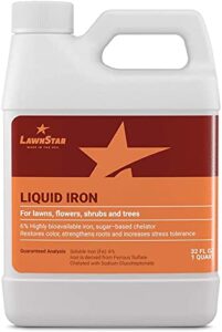lawnstar chelated liquid iron (32 oz) for plants - multi-purpose, suitable for lawn, flowers, shrubs, trees - treats iron deficiency, root damage & color distortion – edta-free, american made