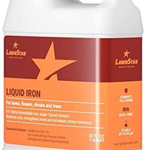 LawnStar Chelated Liquid Iron (32 OZ) for Plants - Multi-Purpose, Suitable for Lawn, Flowers, Shrubs, Trees - Treats Iron Deficiency, Root Damage & Color Distortion – EDTA-Free, American Made