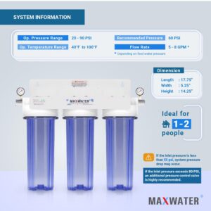 Max Water 3 Stage (Good to Protect Home from Scale & Corrosion) 10 inch Standard Water Filtration System for Whole House - Sediment + Anti Scale + CTO Post Carbon - 3/4" Inlet/Outlet - Model : WH-SC1