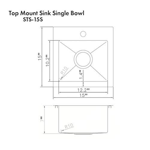 ZLINE 15" Donner Topmount Single Bowl Bar Kitchen Sink in Stainless Steel (STS-15)