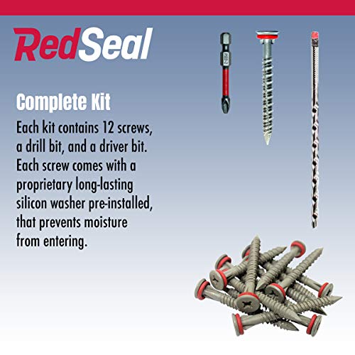 Velocity Concrete Screw Kit with RedSeal Moisture Barrier – Includes 12 High-Performance Concrete Screws, 1 Drill Bit, and 1 Driver Bit (Flat Head, Size 1/4” x 2 1/4”)