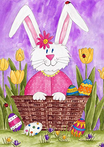 Toland Home Garden 1112307 Long Eared Bunny Easter Flag 12x18 Inch Double Sided Easter Garden Flag for Outdoor House Eggs Flag Yard Decoration