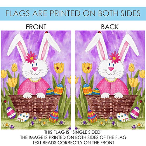 Toland Home Garden 1112307 Long Eared Bunny Easter Flag 12x18 Inch Double Sided Easter Garden Flag for Outdoor House Eggs Flag Yard Decoration