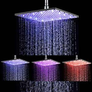 ehauuo led rain shower head, 12" rainfall shower head water temperature controlled 3 colors lights changing water, high-pressure bathroom shower head