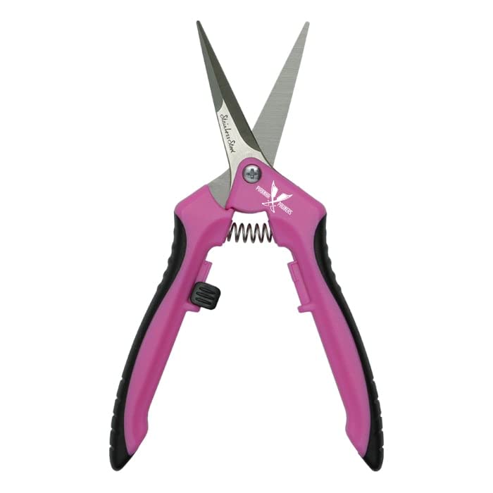 Piranha Pruner Trimming Scissors Garden Shears, Plant Trimmers, Gardening Hand Tools, Straight Stainless Steel Blade, Pink Handle