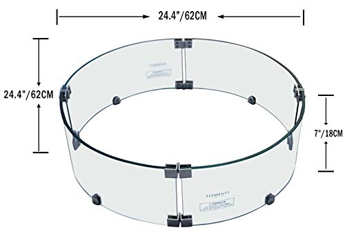 Elementi Outdoor Columbia Fire Pit Table Tempered Glass Round 25 x 25 x 7 inches Heavy Duty Firepit Accessory Wind Screen, Clear