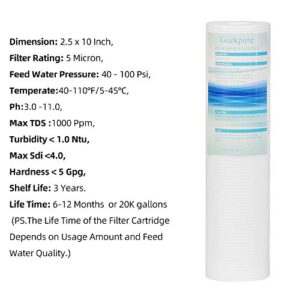 Geekpure 10 Inch PP Polypropylene Sediment Replacement Filter for RO Water Filtration-2.5" x 10" -5 Micron-Pack 4