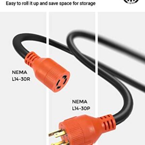 BougeRV 30 Amp 20 Ft Generator Power Cord 10 Gauge for Manual Transfer Switch Nema L14-30 Heavy Duty Electric Extension Wire 4 Prong 10 Gauge SJTW Cable 125/250V 7500 Watts