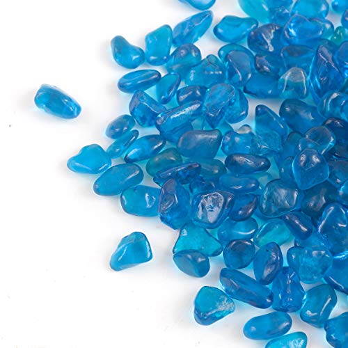 Reflective High Luster Fire Glass, Glass Gravel, Fire Glass Pebbles,Glass Beads Marbles Rocks Gems for Aquarium Garden Decoration, 6-9mm, 305g/0.67lbs (Aquamarine)