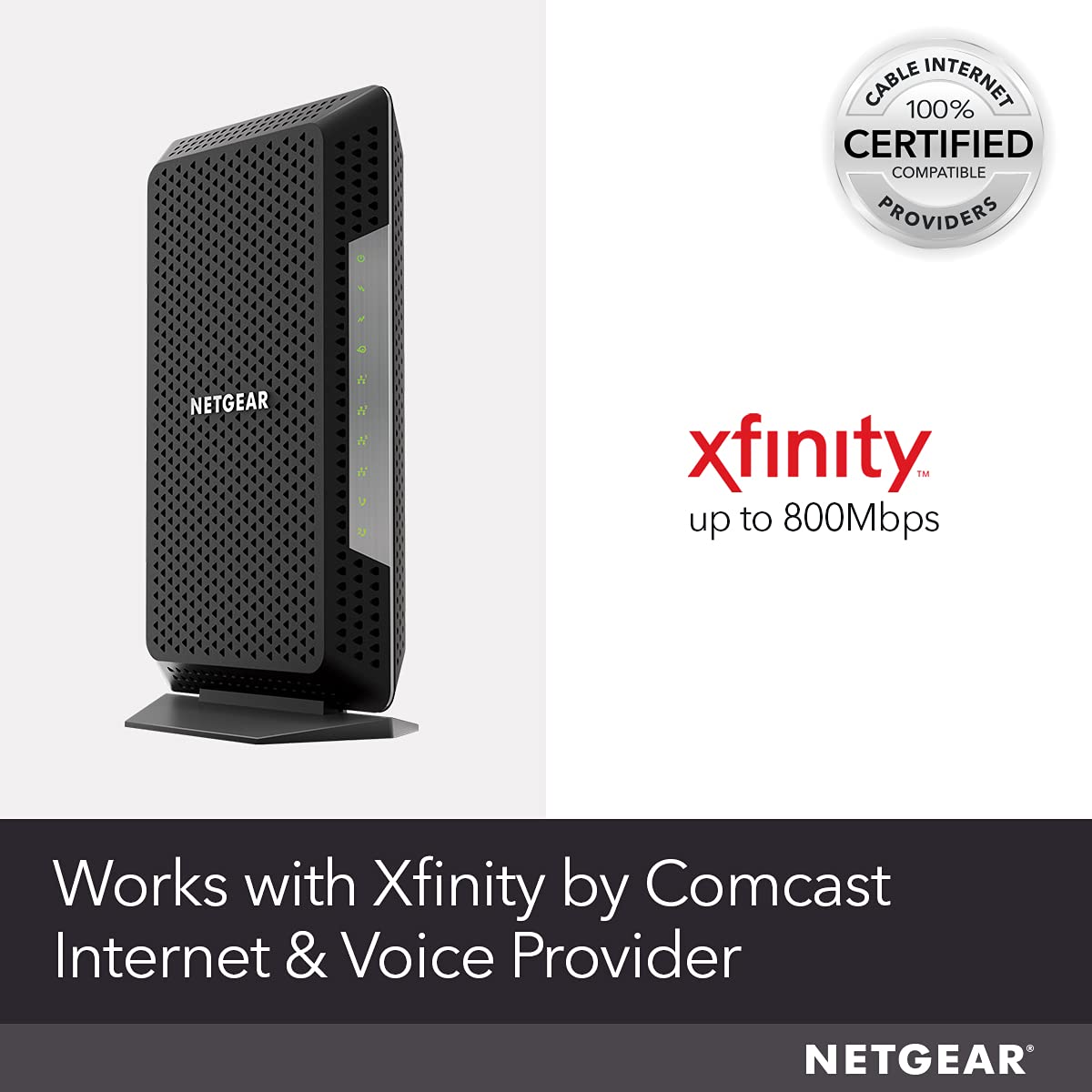 NETGEAR Nighthawk Cable Modem with Voice (CM1150) -  Certified for Xfinity by Comcast Internet & Voice Plans Up to 800Mbps | 2 Phone lines | 4 x 1G Ethernet ports | DOCSIS 3.1