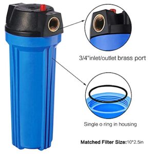 Geekpure 10-Inch Whole House Slim Water Filter Housing for 2.5" x 10" Filter - 3/4"NPT Brass Port - with Air Relief Valve-Blue