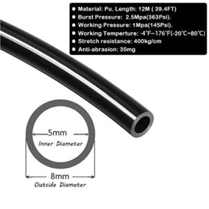 Beduan 8mm x 5mm Black Pneumatic Tubing Pipe PU Polyurethane Air Compressor Tubing Hose Pipe Line Fluid Transfer 39.4ft 12 Meter