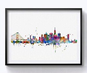 san francisco skyline city poster watercolor painting wall hanging skyline wall decor san francisco art print watercolor fine art paper 8x10 inch no framed