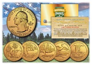 2018 america the beautiful 24k gold plated quarters parks 5-coin set w/capsules