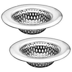 2 pack - 2.25" top / 1.25" basket, rust proof stainless steel bathroom sink, lavatory, slop and utility sink hair catcher drain strainer hair