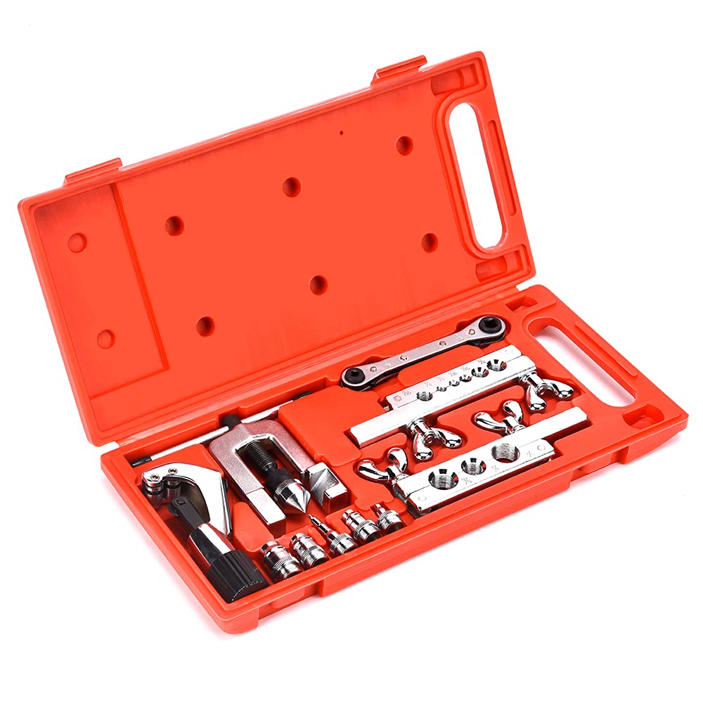 Wostore Flaring Swage Tool Kit for Copper Plastic Aluminum Pipe with Tubing Cutter & Ratchet Wrench