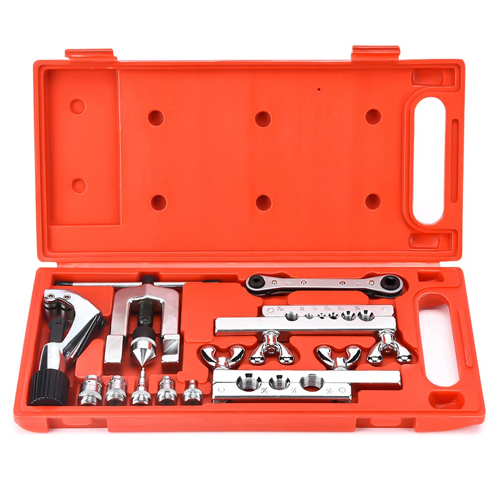 Wostore Flaring Swage Tool Kit for Copper Plastic Aluminum Pipe with Tubing Cutter & Ratchet Wrench