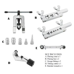 Wostore Flaring Swage Tool Kit for Copper Plastic Aluminum Pipe with Tubing Cutter & Ratchet Wrench