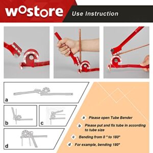 Wostore 180 Degree Tubing Bender for 1/4 5/16 and 3/8 Inch Copper Aluminum Thin Stainless Steel Red